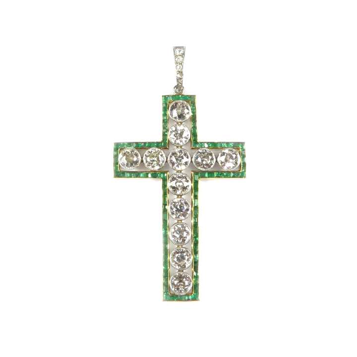 Antique diamond and emerald cross pendant